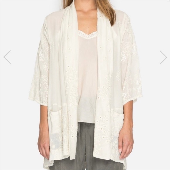 Johnny Was motley Open Kimono Cardigan ivory embroidered boho cover up - Picture 5 of 12